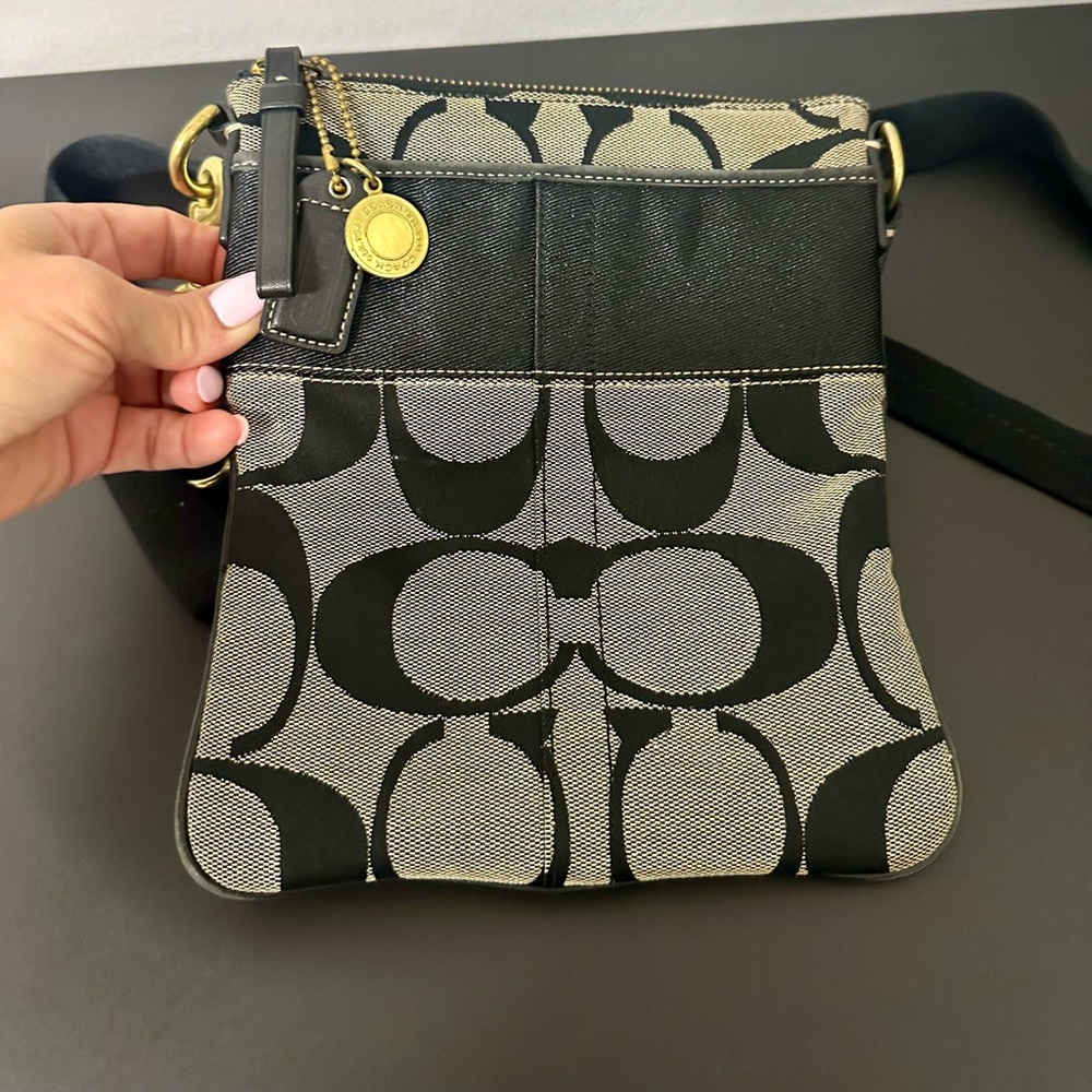 Coach Black and Grayish Tan Legacy Crossbody Bag. EUC W Coach Tag & Bag Charm. - Picture 10 of 14